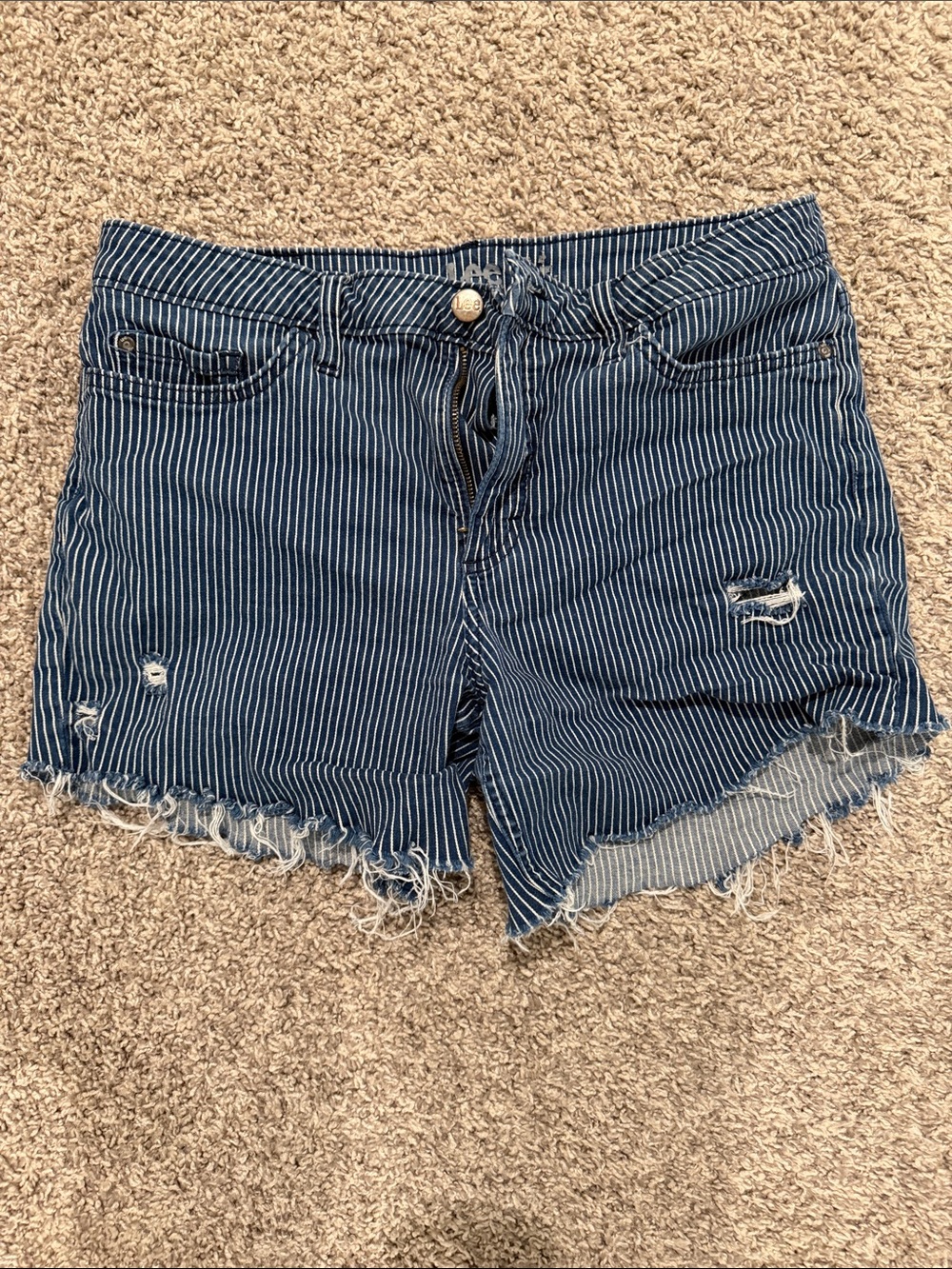Lee Striped Blue Distressed Denim Shorts